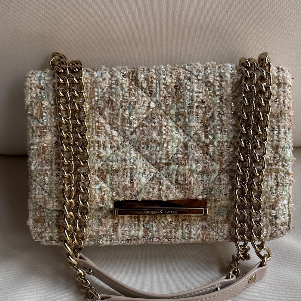 kate spade Tweed Chain Shoulder Bag in Beige